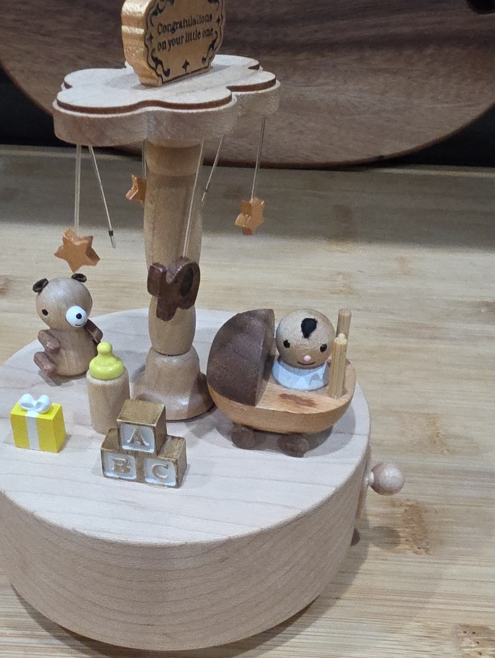 Natural Wood Baby Cradle Music Box - Brown